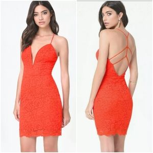 Bebe lace top dress cutout straps open back deep v neck bustier
